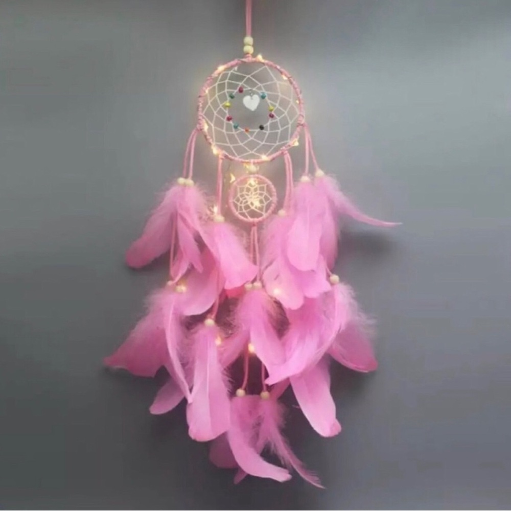 Pink Feather Dreamcatcher Wall Hanging